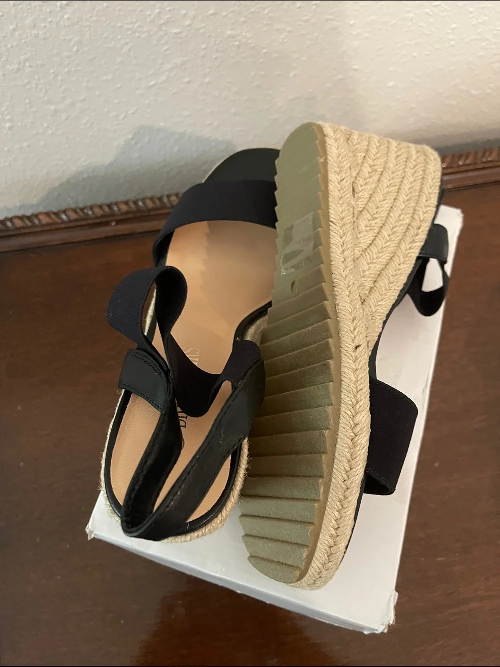 Dreampairs, Black Elastic Strap Espadrille Wedges